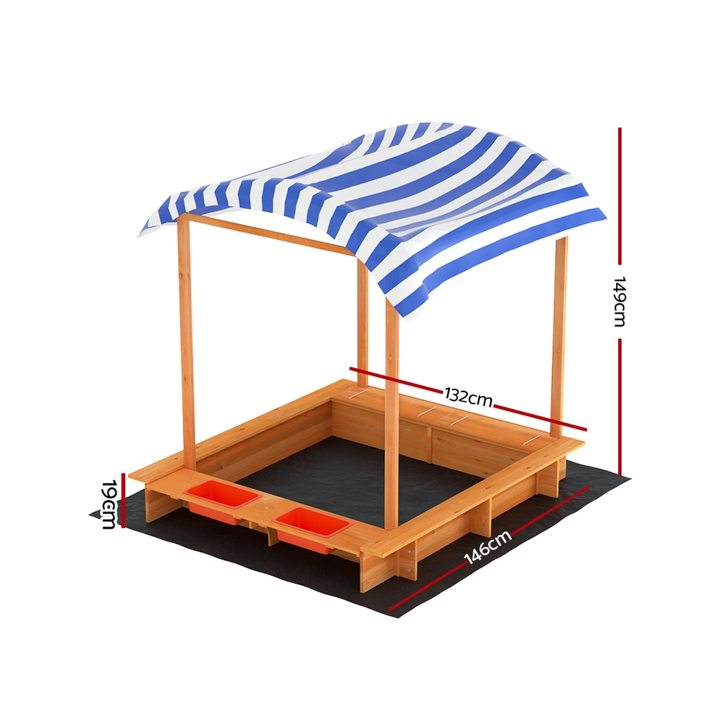 Keezi Kids Sandpit Wooden Sandbox Sand Pit with Canopy Water Basin Toys 146cm Secondary image