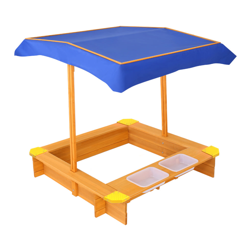 Keezi Kids Sandpit Wooden Sandbox Sand Pit with Canopy Water Basin Toys 103cm Main image