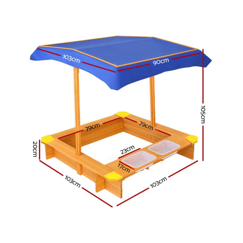 Keezi Kids Sandpit Wooden Sandbox Sand Pit with Canopy Water Basin Toys 103cm Secondary image