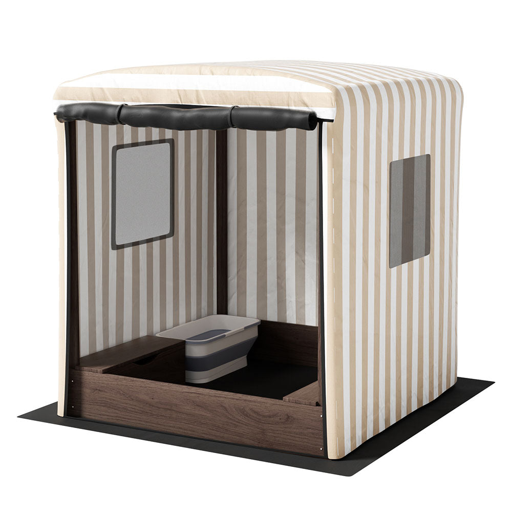 Keezi Kids Sandpit Wooden Sandbox Sand Pit with Canopy Window Water Basin 120cm Main image