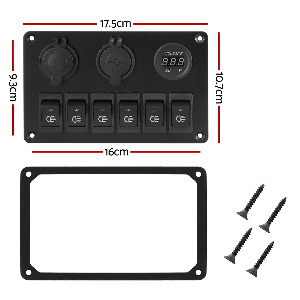 Giantz 6 Gang 12V Switch Panel For Car Boat Marine USB ON-OFF LED Rocker Toggle Secondary image