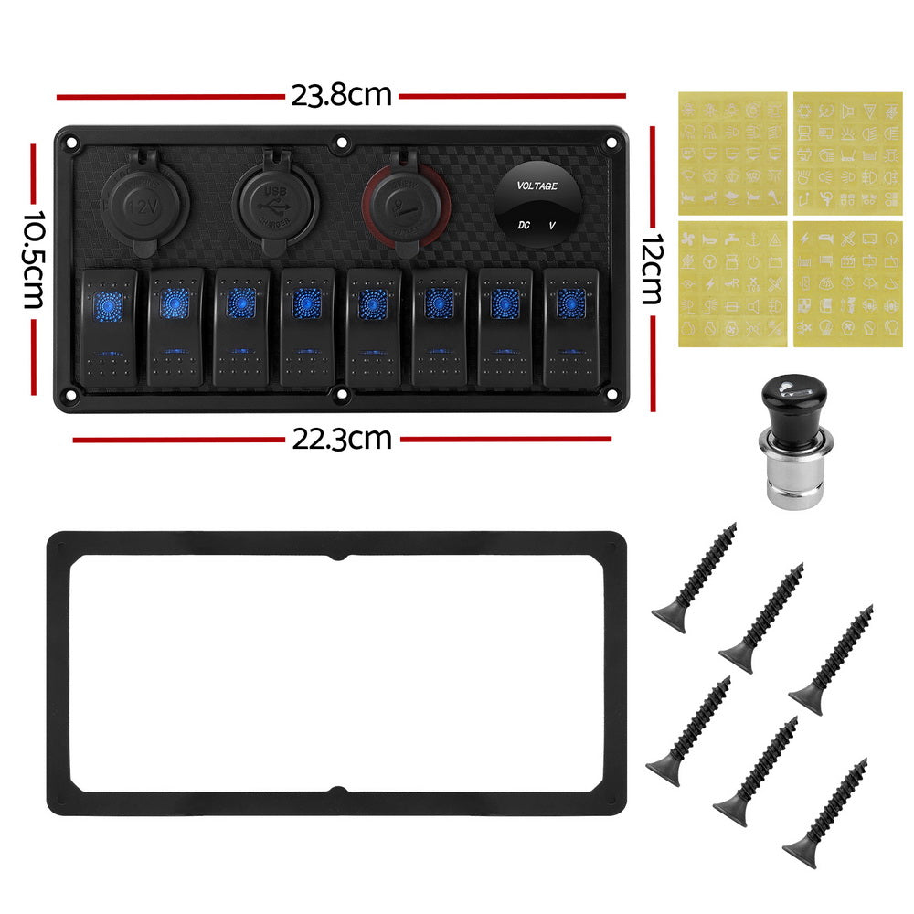 Giantz 8 Gang 12V Switch Panel For Car Boat Marine USB ON-OFF LED Rocker Toggle Secondary image