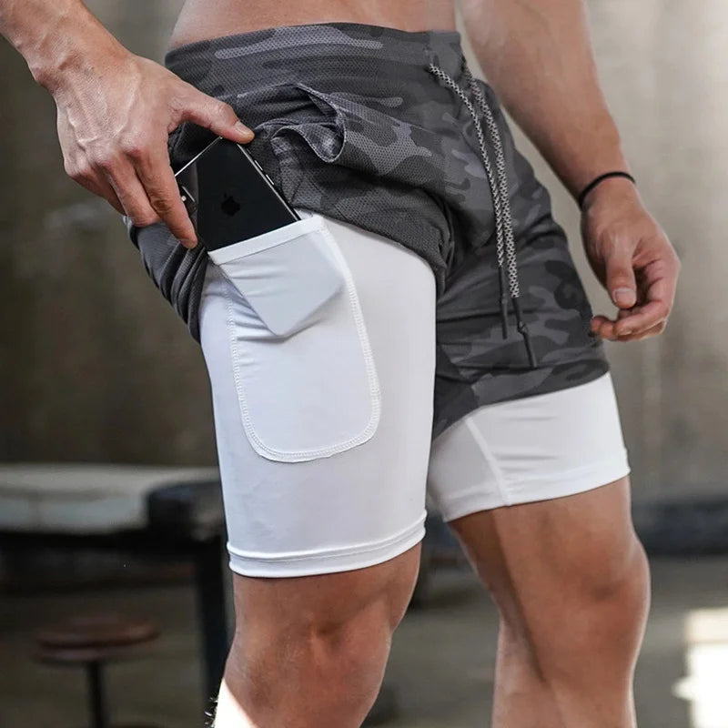 Camo Running Shorts Men Gym 2 In 1 Quick Dry Sports Shorts  Workout
