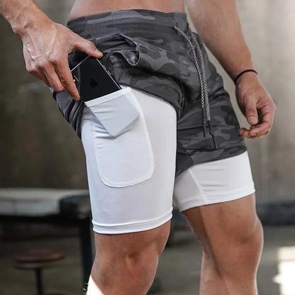 Camo Running Shorts Men Gym 2 In 1 Quick Dry Sports Shorts  Workout