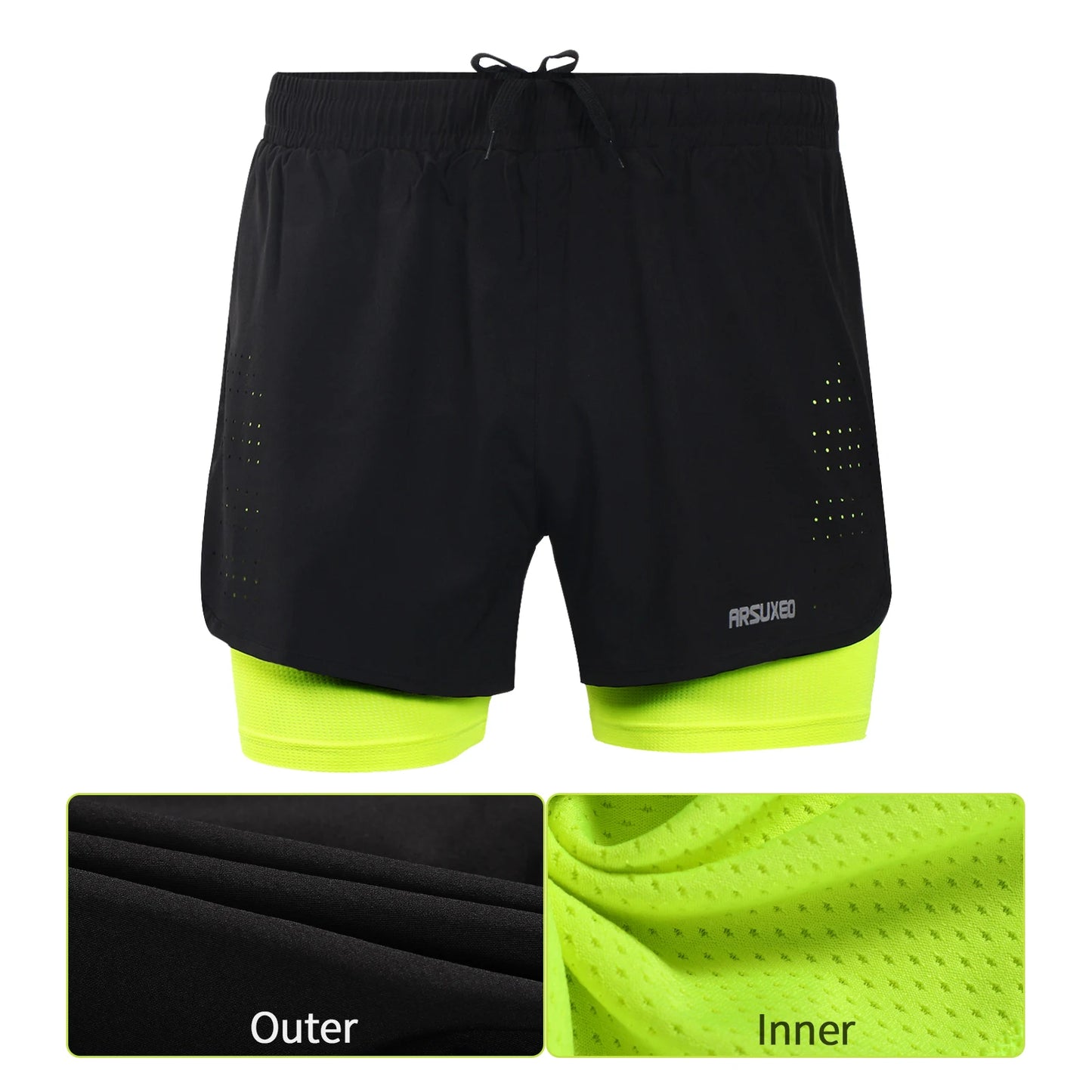 ARSUXEO Men's Running Outdoor Sports Training Exercise Jogging Gym Fitness 2 in 1 Quick Dry Workout Shorts