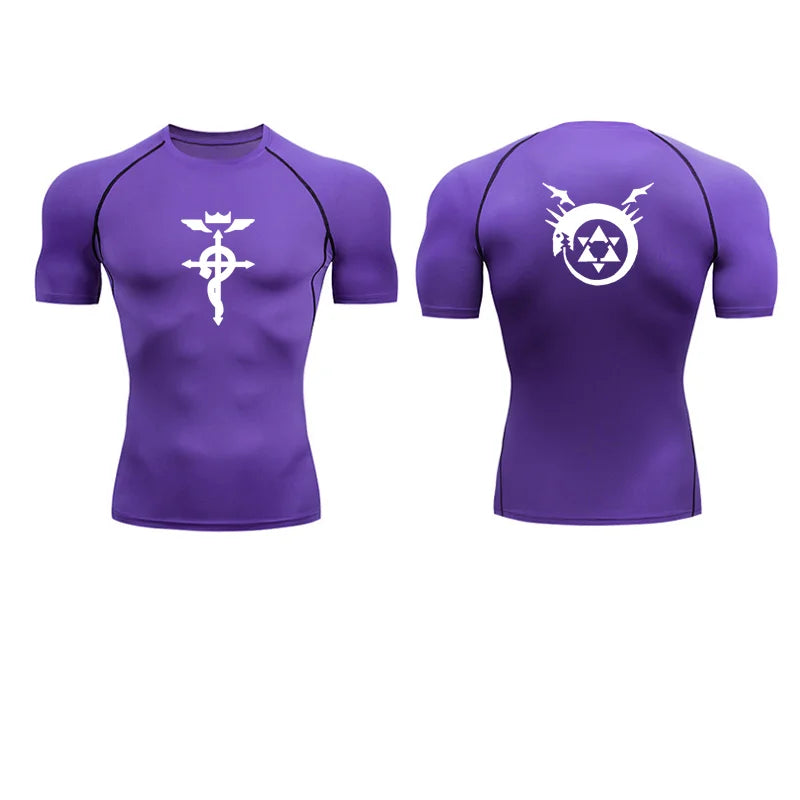 Anime Fullmetal Alchemist Compression Shirts Athletic Quick Dry Long Sleeve Running Workout Gym Workout Fitness Undershirts Tops