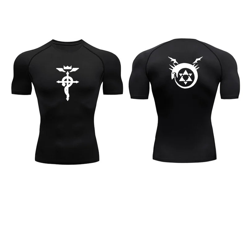 Anime Fullmetal Alchemist Compression Shirts Athletic Quick Dry Long Sleeve Running Workout Gym Workout Fitness Undershirts Tops