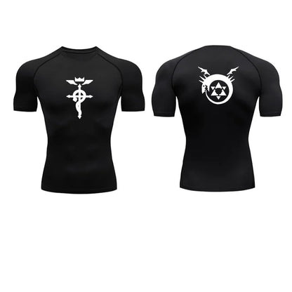 Anime Fullmetal Alchemist Compression Shirts Athletic Quick Dry Long Sleeve Running Workout Gym Workout Fitness Undershirts Tops