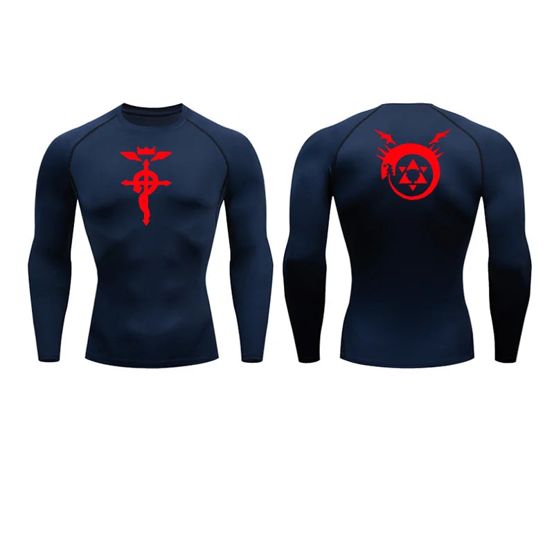 Anime Fullmetal Alchemist Compression Shirts Athletic Quick Dry Long Sleeve Running Workout Gym Workout Fitness Undershirts Tops