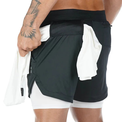 Camo Running Shorts Men Gym 2 In 1 Quick Dry Sports Shorts  Workout