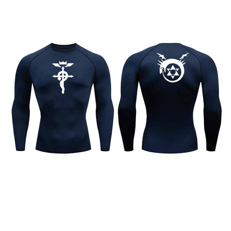Anime Fullmetal Alchemist Compression Shirts Athletic Quick Dry Long Sleeve Running Workout Gym Workout Fitness Undershirts Tops