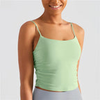 Solid Color Suspender Pleats Women Fitness Bra Gym Sports Top With Chest Pad