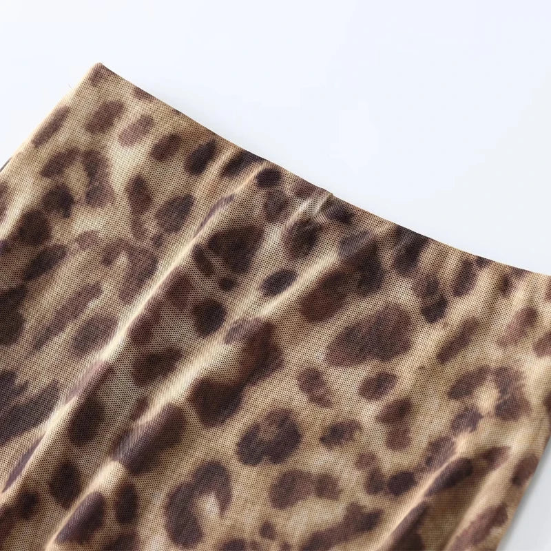 Women's Leopard Strapless Backless Mesh Top & Bottom