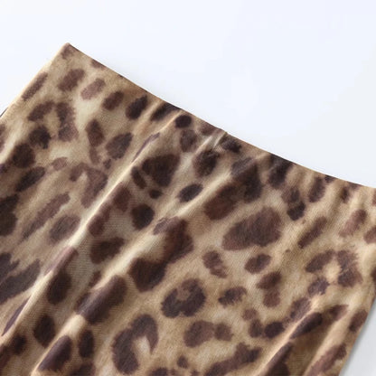Women's Leopard Strapless Backless Mesh Top & Bottom