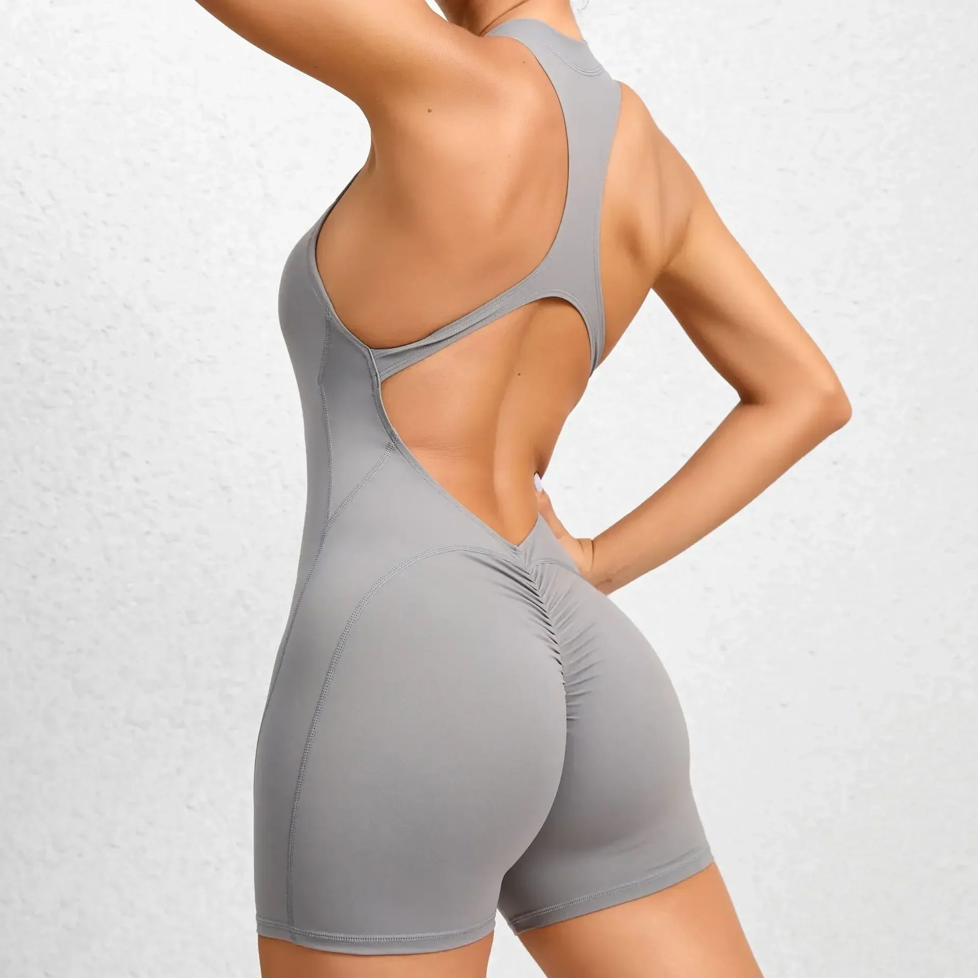 Sexy Hollow Backless Scrunch Butt Sport Jumpsuit Short Woman One Piece