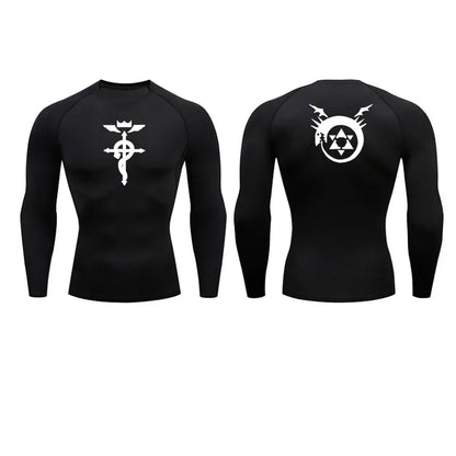 Anime Fullmetal Alchemist Compression Shirts Athletic Quick Dry Long Sleeve Running Workout Gym Workout Fitness Undershirts Tops