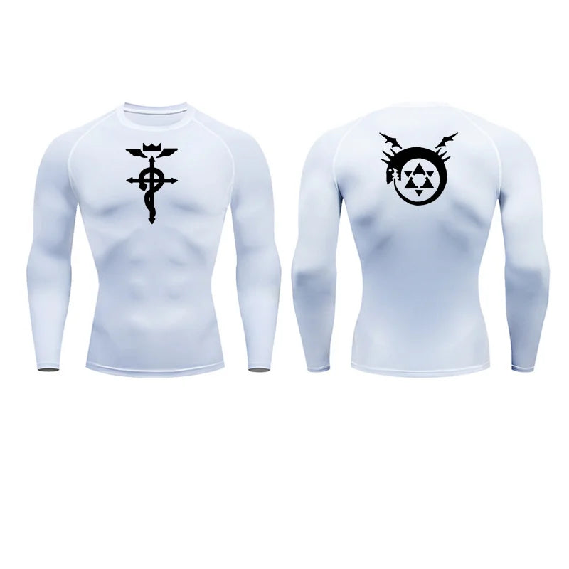 Anime Fullmetal Alchemist Compression Shirts Athletic Quick Dry Long Sleeve Running Workout Gym Workout Fitness Undershirts Tops