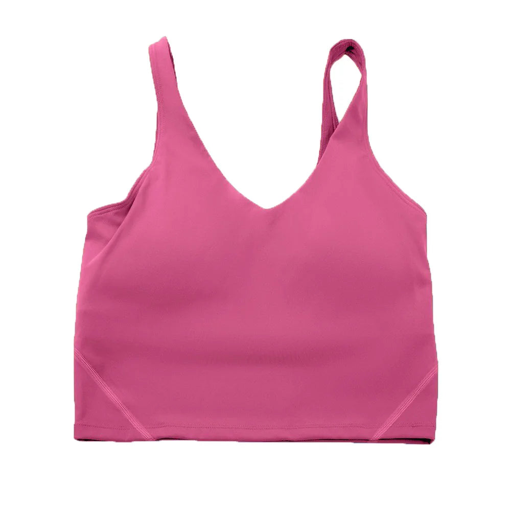 Solid Color Tights Athletic Women Fitness Bra Shockproof Top With Removable Pad