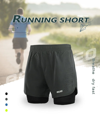 ARSUXEO Men's Running Outdoor Sports Training Exercise Jogging Gym Fitness 2 in 1 Quick Dry Workout Shorts