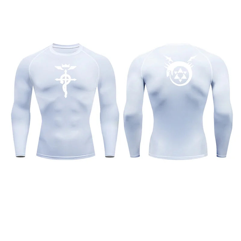 Anime Fullmetal Alchemist Compression Shirts Athletic Quick Dry Long Sleeve Running Workout Gym Workout Fitness Undershirts Tops