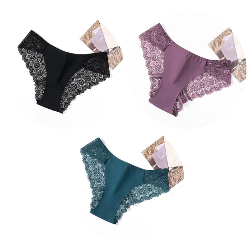 Sweet Women's Silk Satin Comfortable Underwear 3 Piece Set