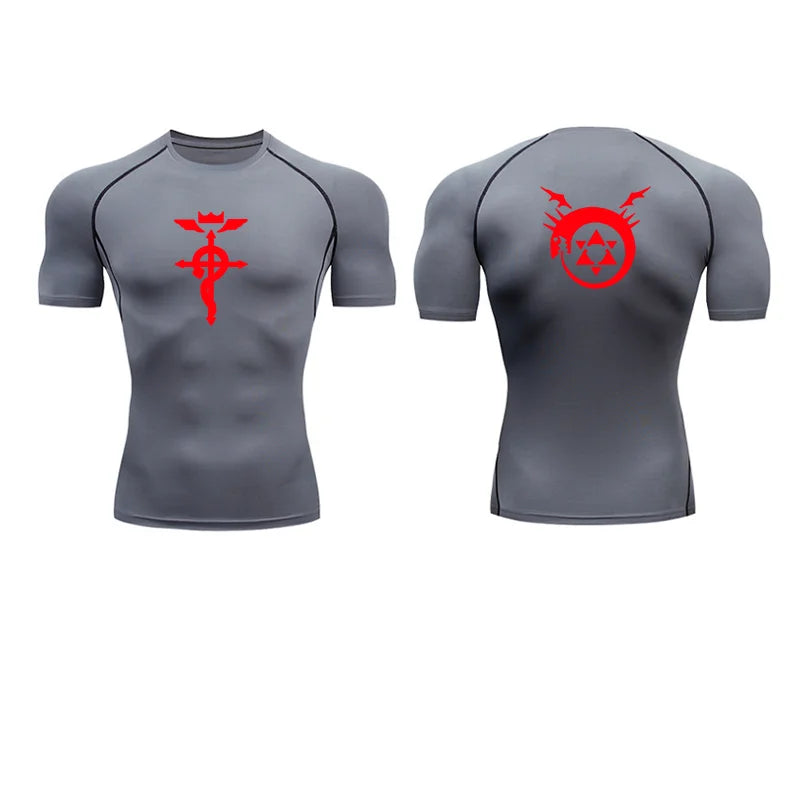 Anime Fullmetal Alchemist Compression Shirts Athletic Quick Dry Long Sleeve Running Workout Gym Workout Fitness Undershirts Tops