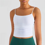 Solid Color Suspender Pleats Women Fitness Bra Gym Sports Top With Chest Pad