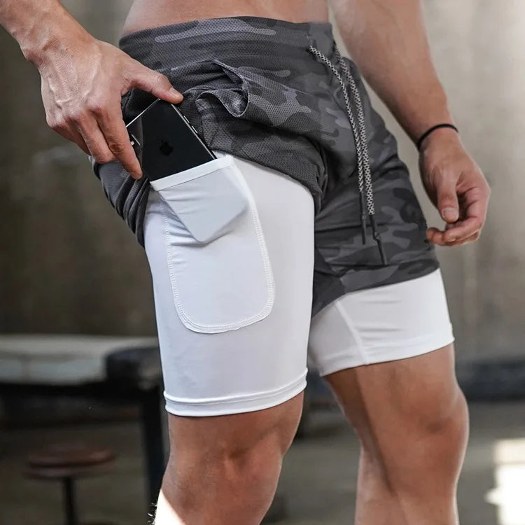 Camo Running Shorts Men Gym 2 In 1 Quick Dry Sports Shorts  Workout