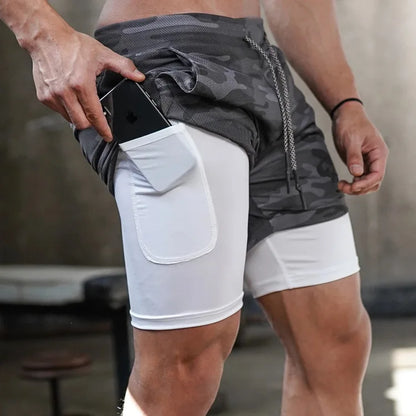 Camo Running Shorts Men Gym 2 In 1 Quick Dry Sports Shorts  Workout