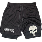 Marvel The Punisher Gym Men Fitness 2 In 1 Anime Performance Mesh Quick Dry Shorts