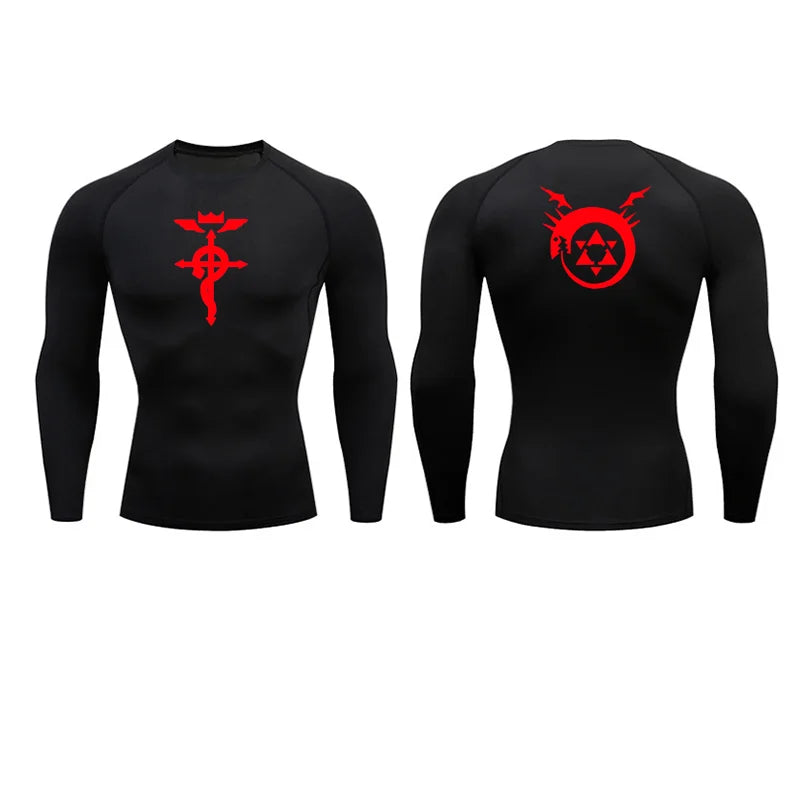 Anime Fullmetal Alchemist Compression Shirts Athletic Quick Dry Long Sleeve Running Workout Gym Workout Fitness Undershirts Tops