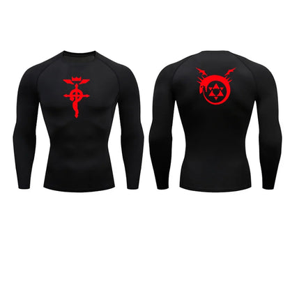 Anime Fullmetal Alchemist Compression Shirts Athletic Quick Dry Long Sleeve Running Workout Gym Workout Fitness Undershirts Tops