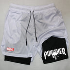 Marvel The Punisher Gym Men Fitness 2 In 1 Anime Performance Mesh Quick Dry Shorts