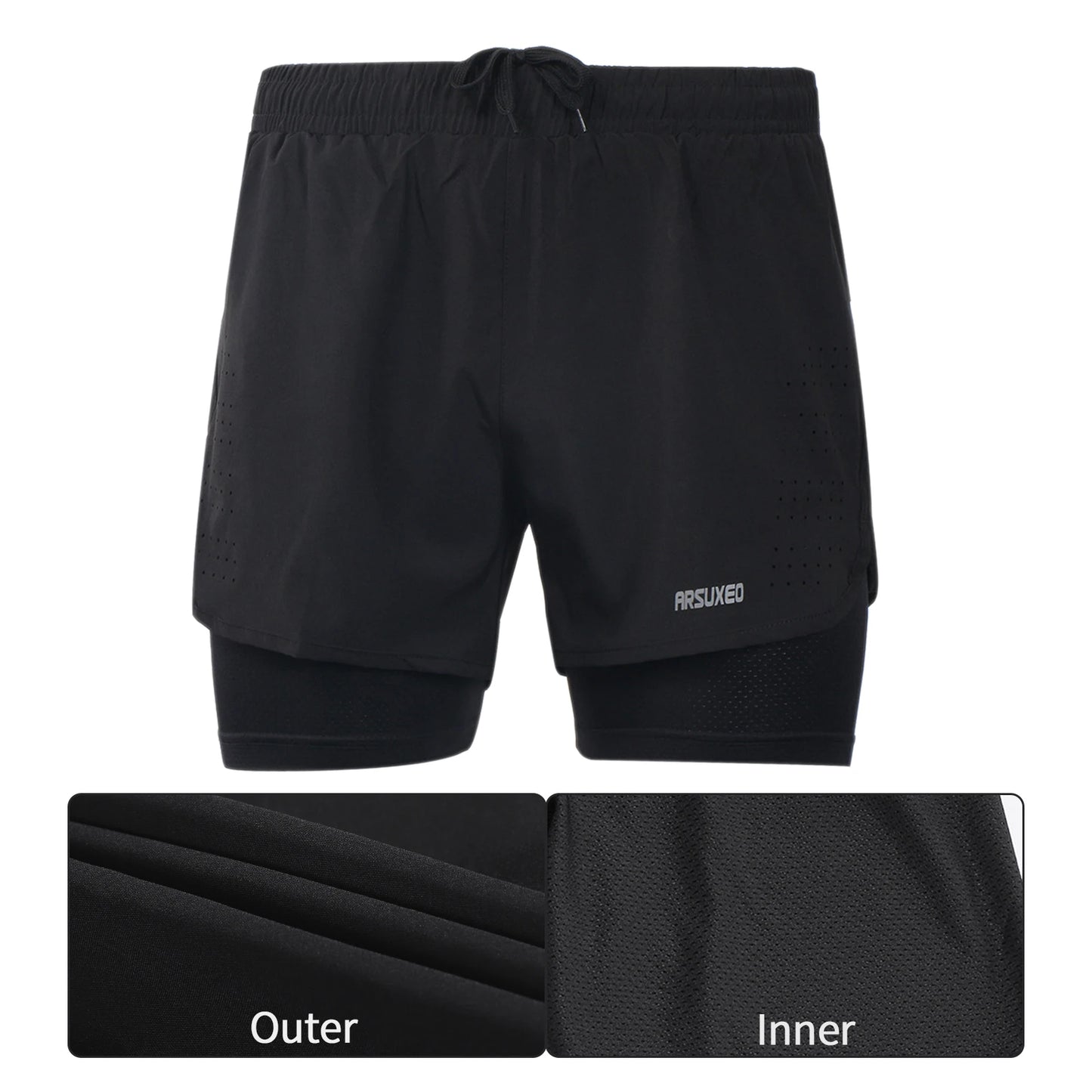 ARSUXEO Men's Running Outdoor Sports Training Exercise Jogging Gym Fitness 2 in 1 Quick Dry Workout Shorts