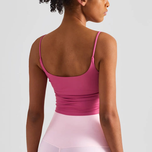 Solid Color Suspender Pleats Women Fitness Bra Gym Sports Top With Chest Pad