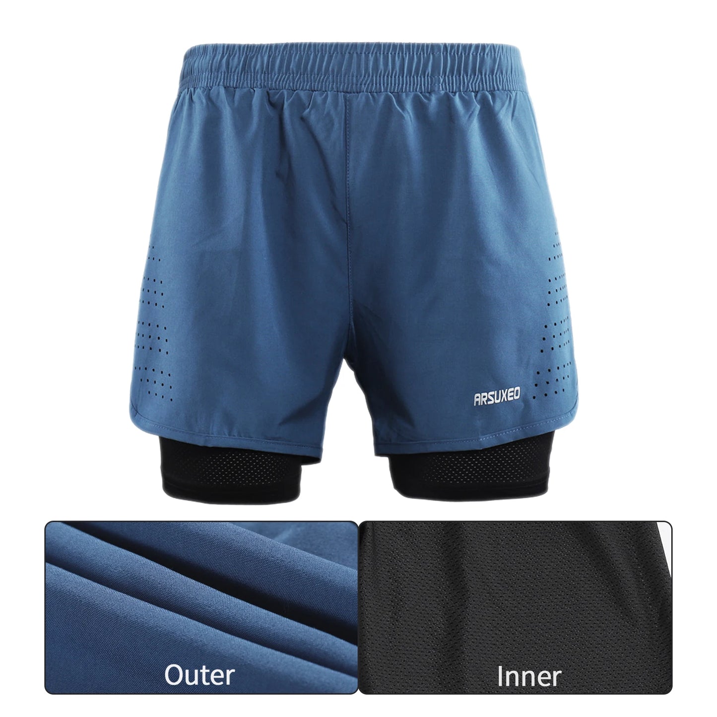 ARSUXEO Men's Running Outdoor Sports Training Exercise Jogging Gym Fitness 2 in 1 Quick Dry Workout Shorts