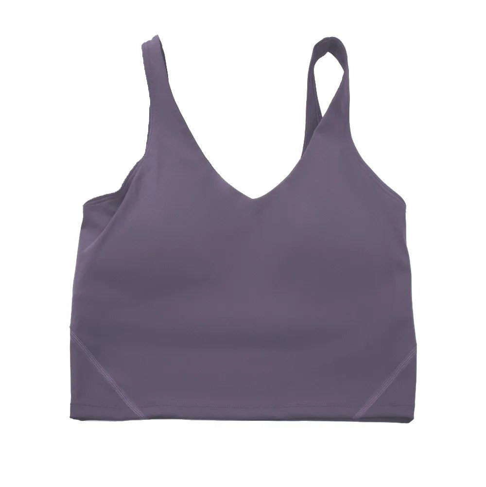Solid Color Tights Athletic Women Fitness Bra Shockproof Top With Removable Pad