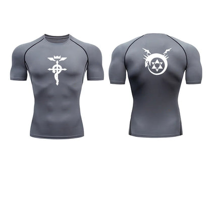 Anime Fullmetal Alchemist Compression Shirts Athletic Quick Dry Long Sleeve Running Workout Gym Workout Fitness Undershirts Tops