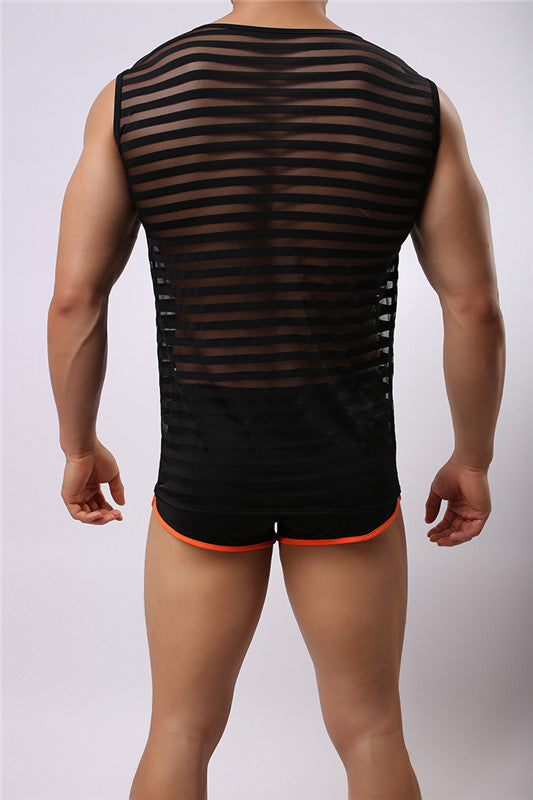 Men's Breathable Mesh Undershirts Striped Tank Tops Men's Tank Top Unbranded