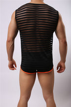 Men's Breathable Mesh Undershirts Striped Tank Tops Men's Tank Top Unbranded