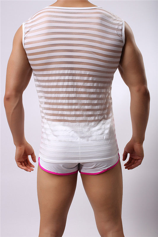 Men's Breathable Mesh Undershirts Striped Tank Tops Men's Tank Top Unbranded
