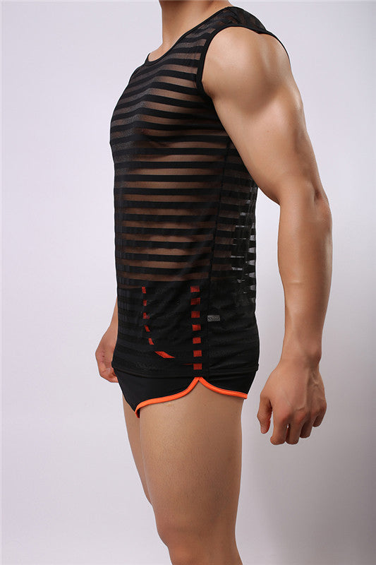 Men's Breathable Mesh Undershirts Striped Tank Tops Men's Tank Top Unbranded