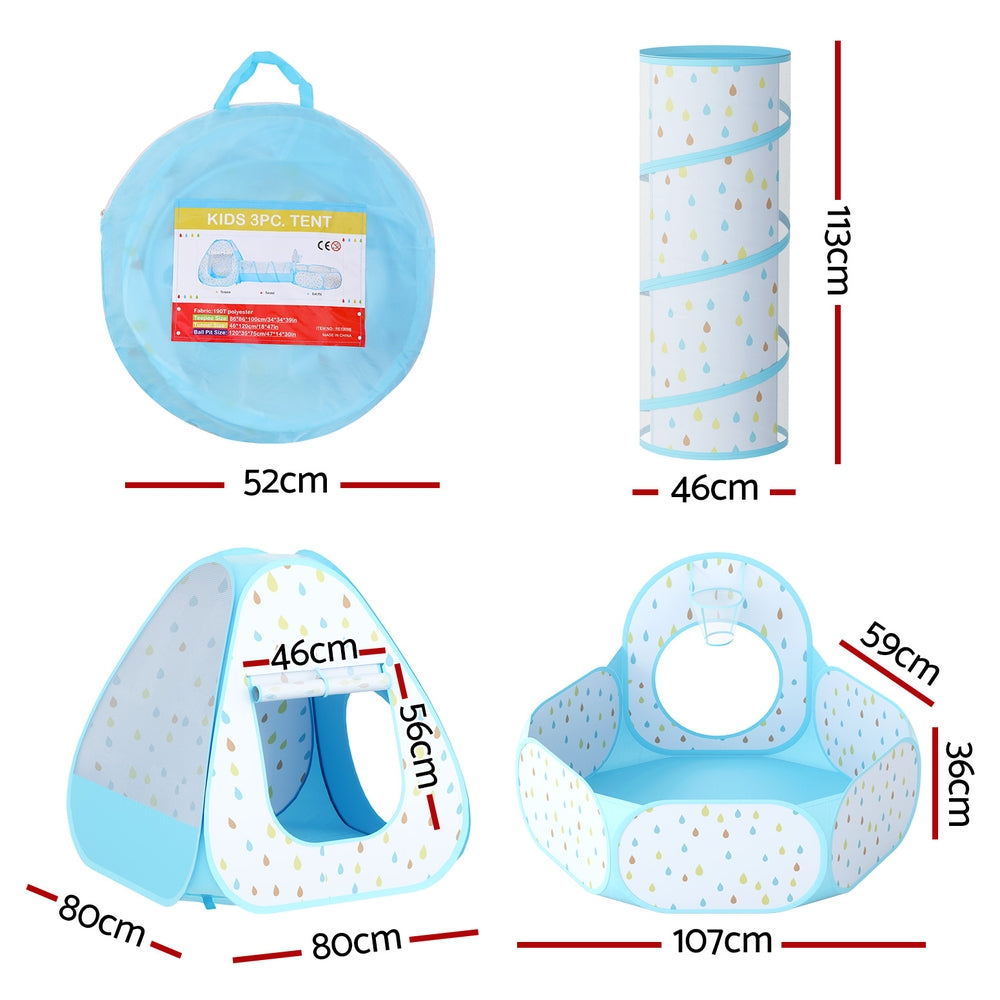 Keezi Kids Play Tent Pop Up Playhouse Ball Pit Tunnel Basketball Hoop Blue Secondary image
