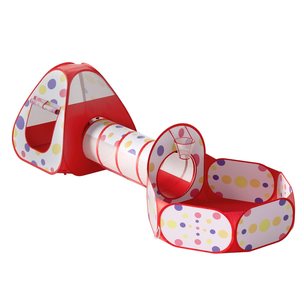 Keezi Kids Playhouse Play Tent Pop Up Teepee Ball Pit Tunnel Basketball Hoop Red Main image