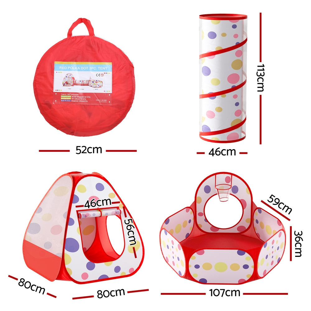 Keezi Kids Playhouse Play Tent Pop Up Teepee Ball Pit Tunnel Basketball Hoop Red Secondary image