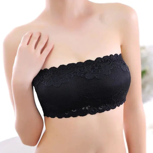 Tube Lace Bandeau Padded Bralette Seamless Wrapped Breast Bra