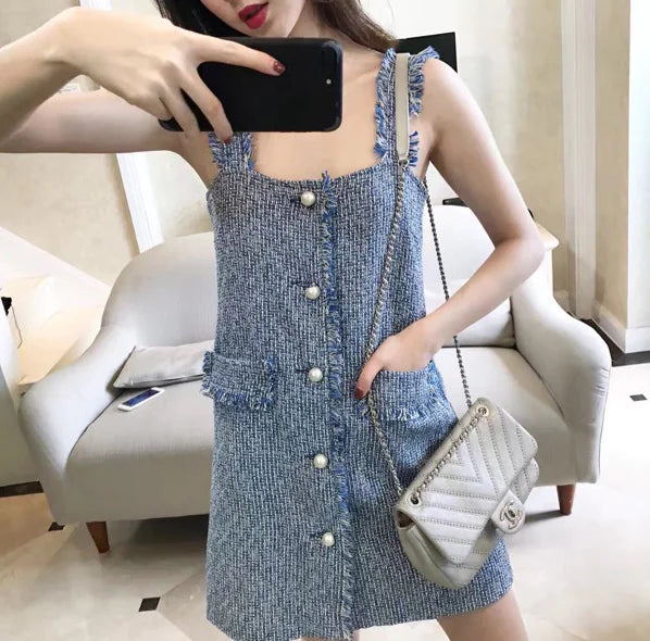 Women's Pearl Strap Dress With Tassels