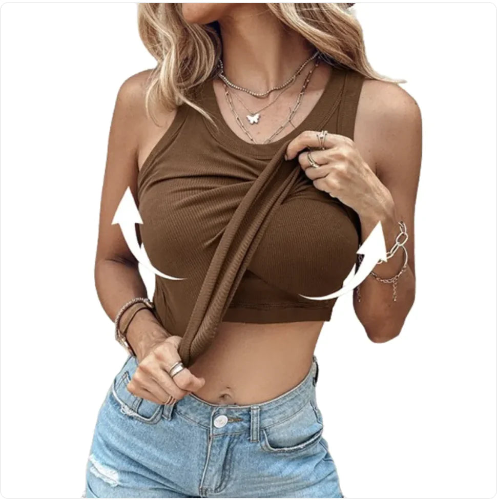 Round Neck Vest With Bra Summer Solid Color Bottom Sleeveless Top Womens Clothing Secondary image