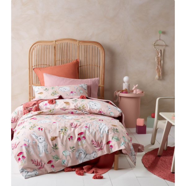 Story Time Pink Printed Cotton Quilt Cover Sets by Happy Kids Single Main image