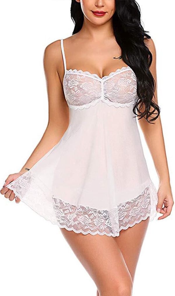Sexy Lace Nightgown & Panties Lingerie Set White Women's Lingerie unbranded